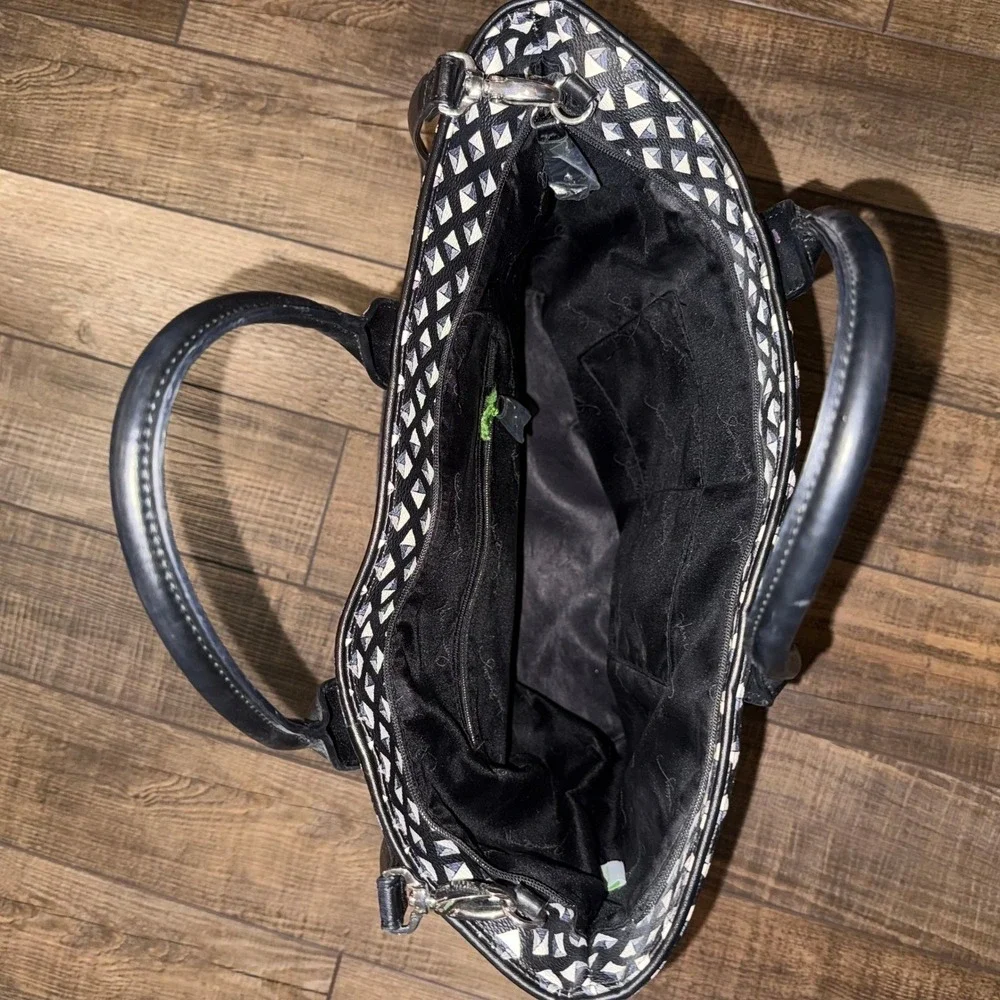 Vera Bradley Black White Geometric Diamond Tote Bag Crossbody Satchel Tassel